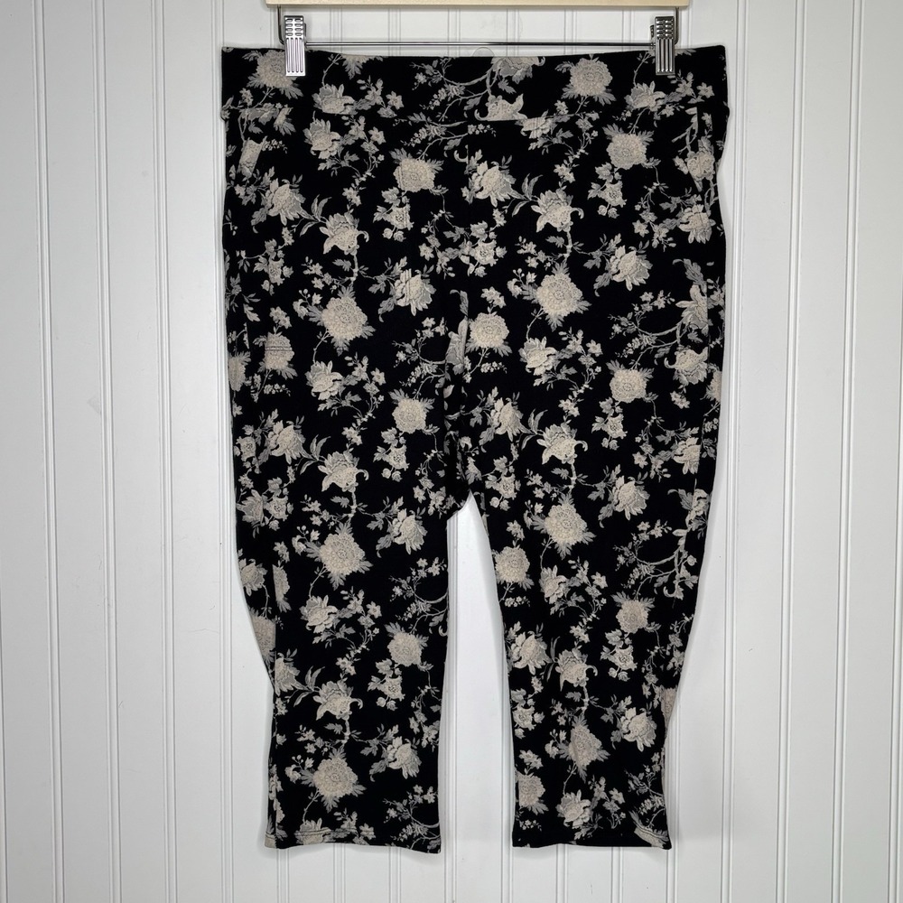 Torrid Premium Pedal Pusher Black Tan Floral Leggings 2/2X Pockets Athleisure